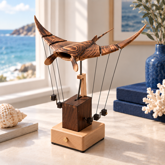Hand-carved Flying Manta Ray Kinetic Sculpture